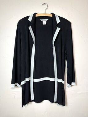 Misook Exclusively Misook Black + Baby Blue Open Lightweight Cardigan Size Large